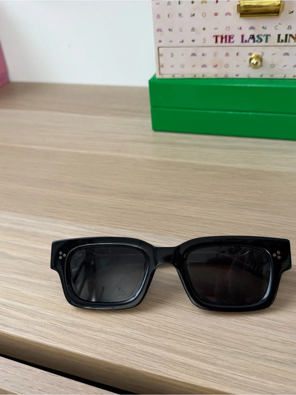 Black Rectangular Sunglasses with Subtle Logo Accent - Unbranded